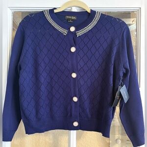 Tenney Rose Women's Navy Cardigan with Chain Detail